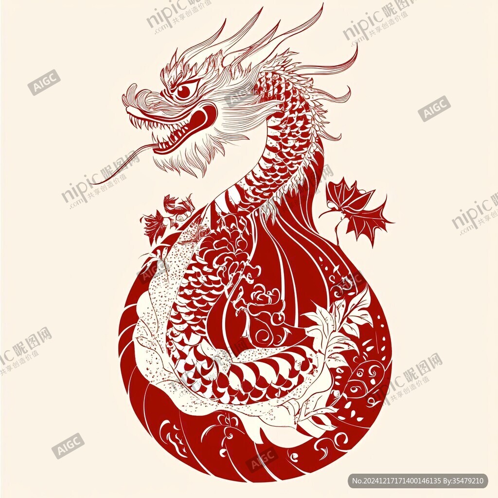 线描简约版龙抬头