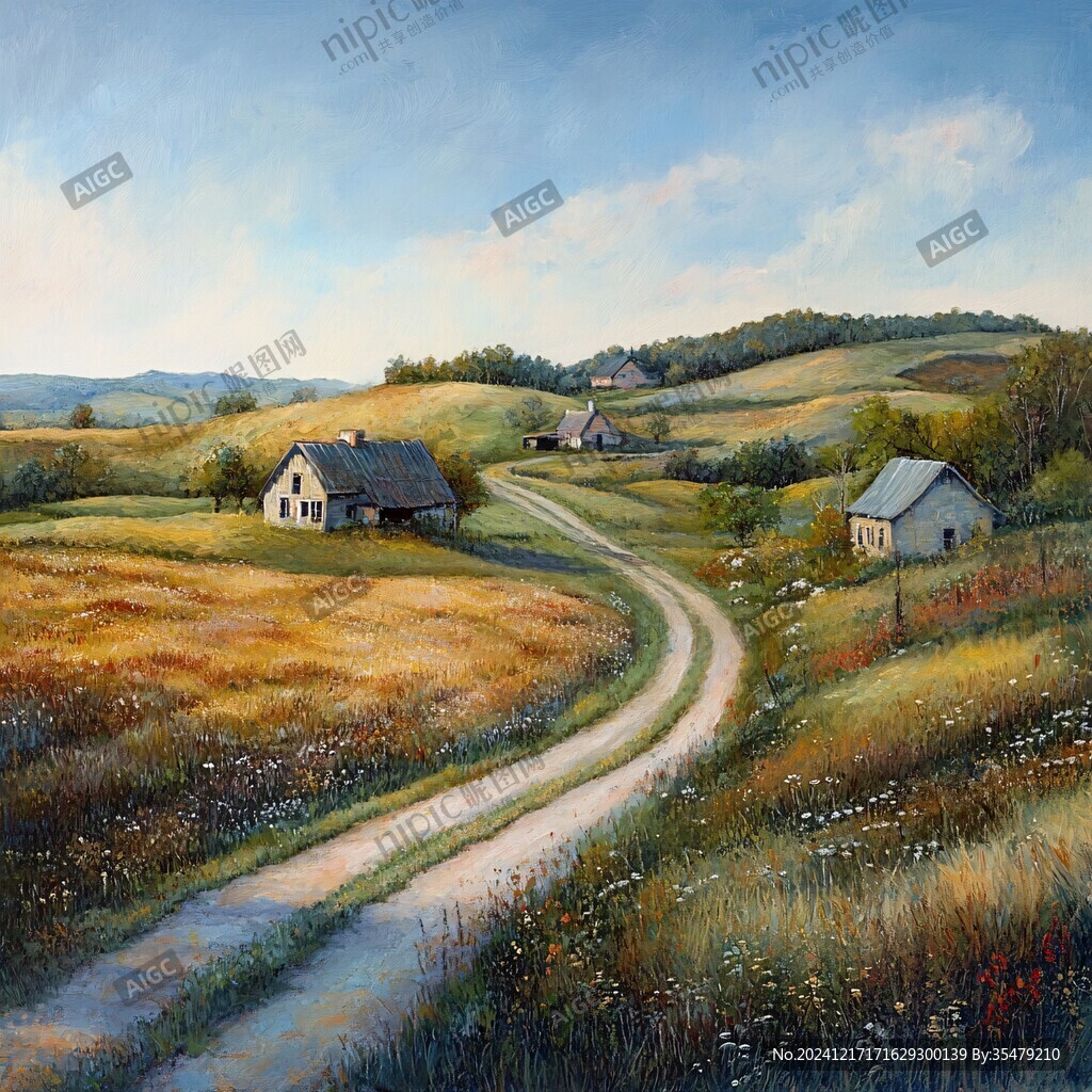 乡间道路油画
