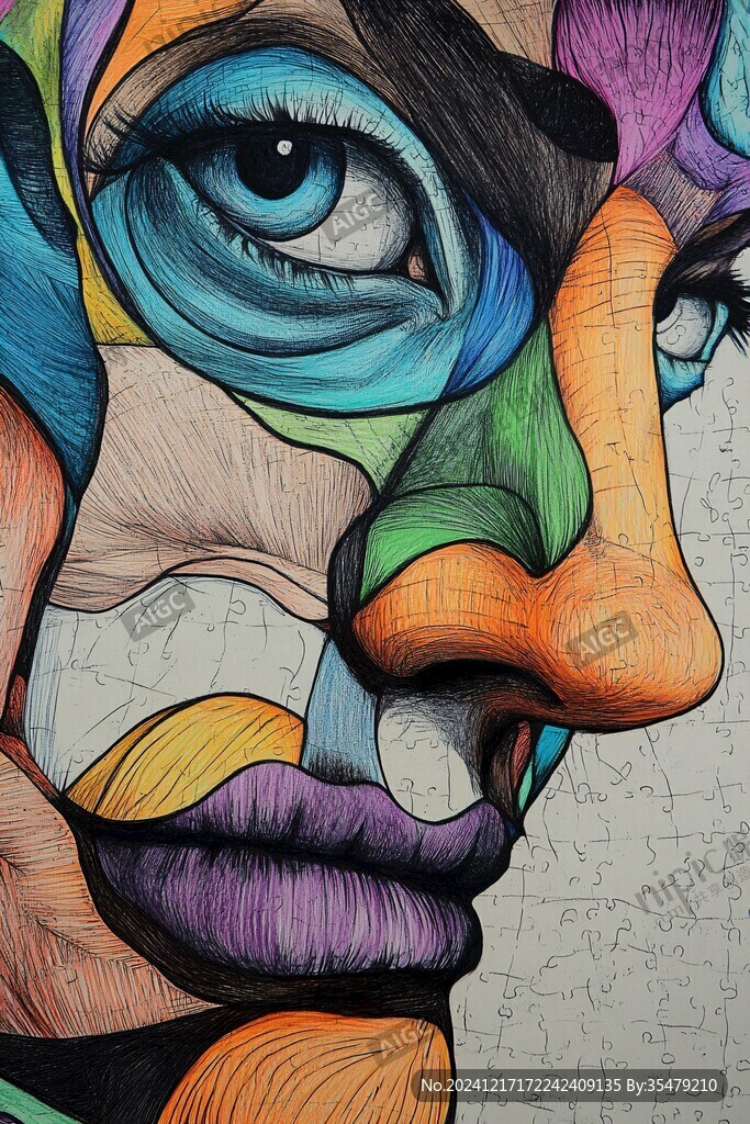 人脸色块拼接装饰画