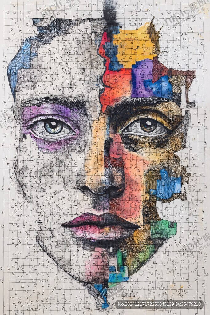 人脸色块拼接装饰画