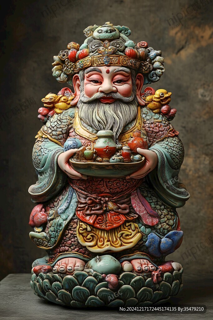 矿物彩绘财宝天王