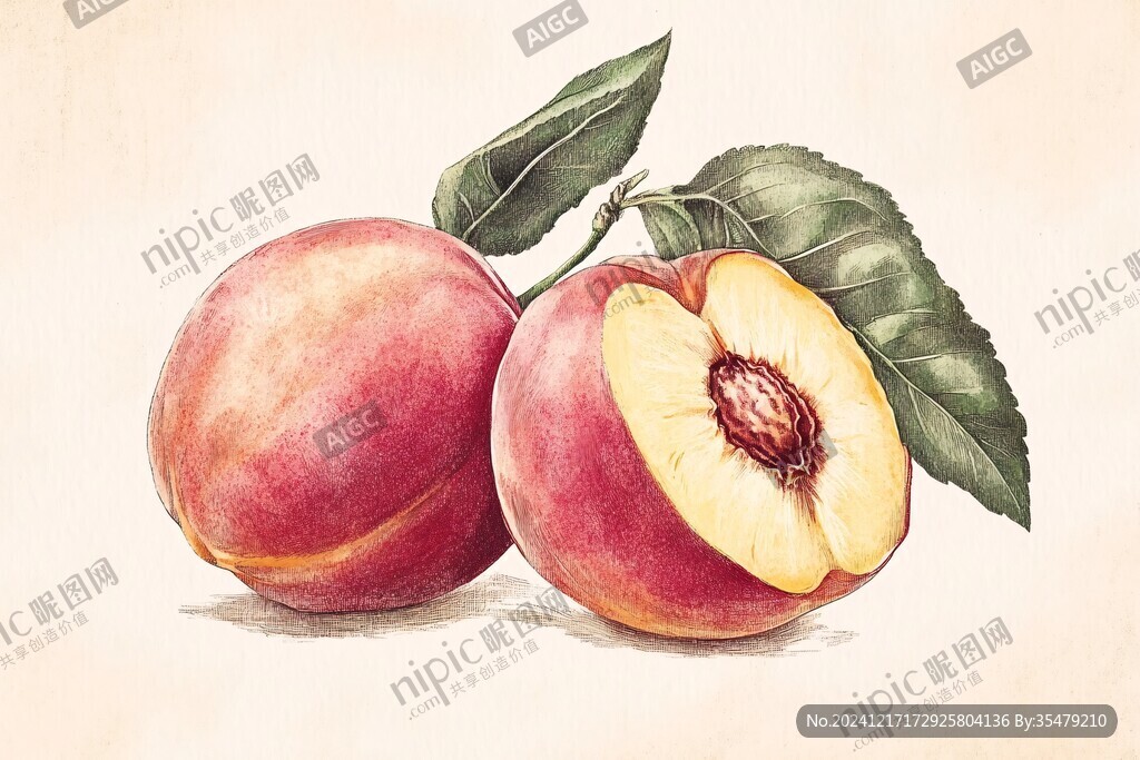 油桃插画手绘油桃