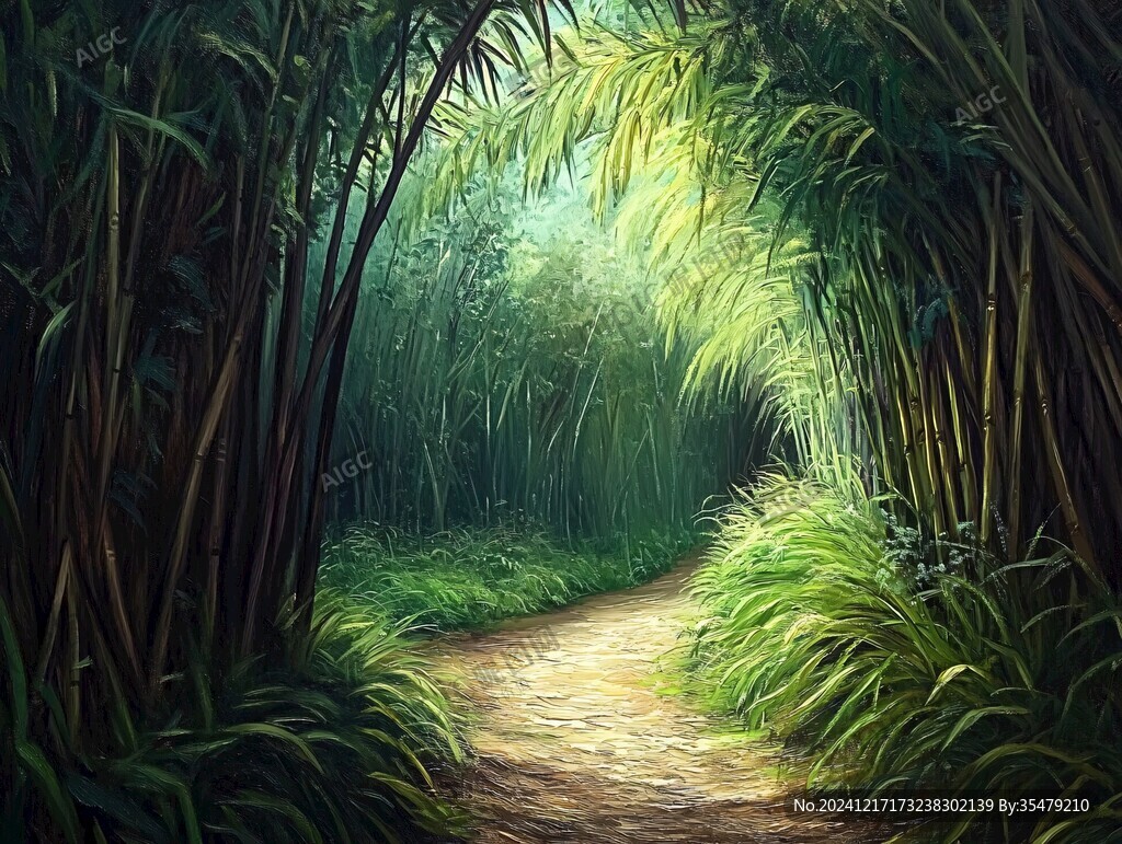 竹林油画