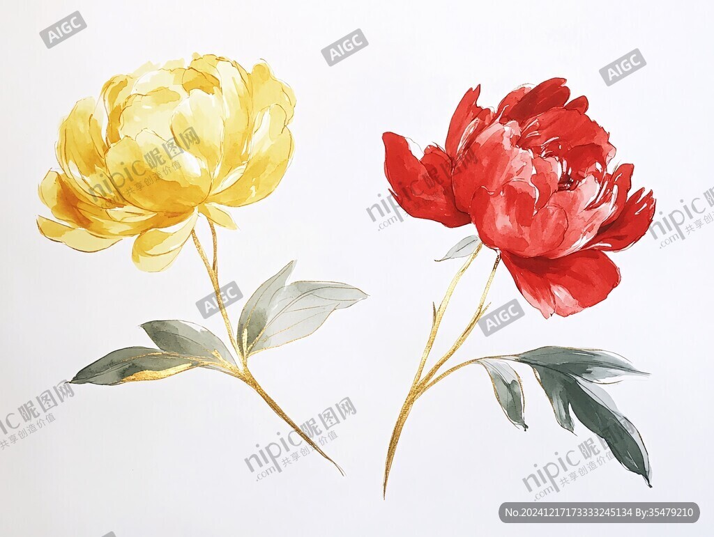 手绘工笔芍药