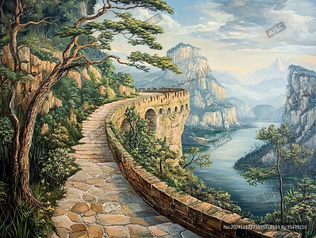 油画风景油画大桥