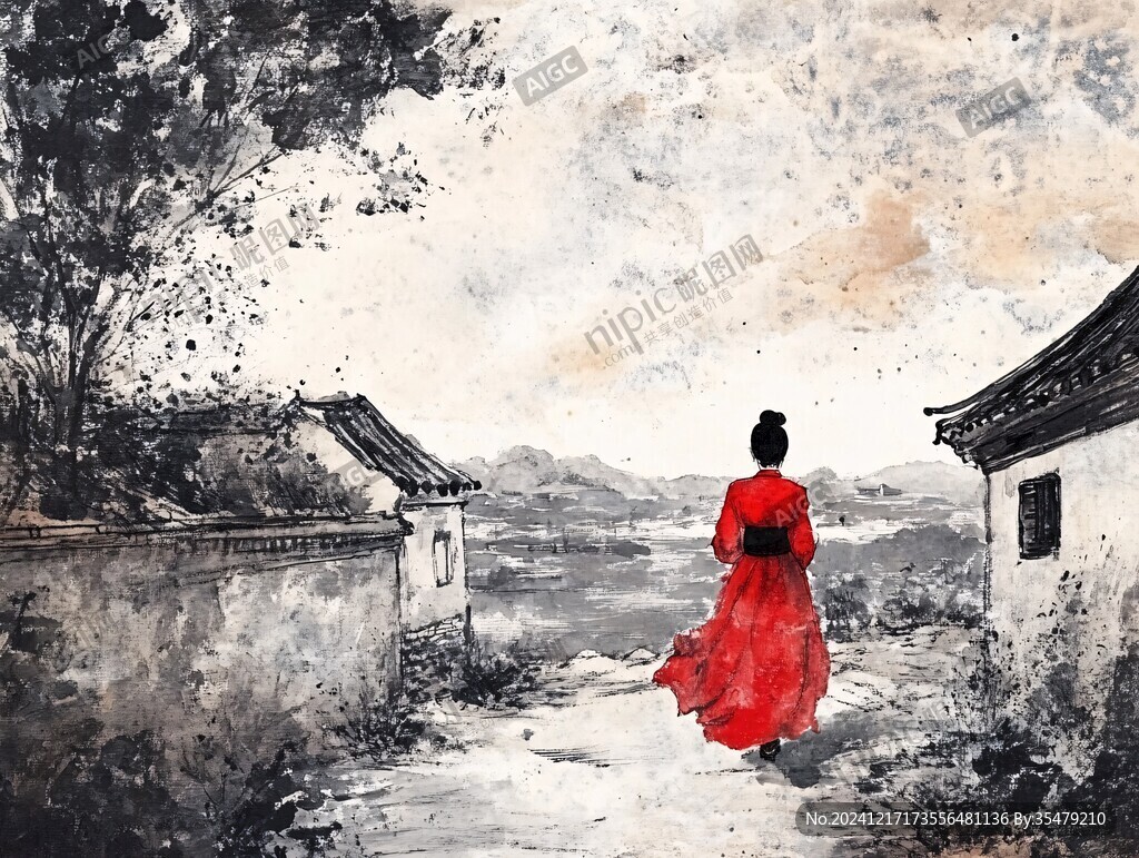 古风背影女孩插画