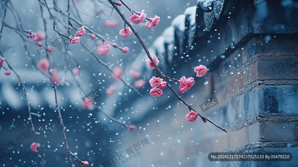 红梅落雪