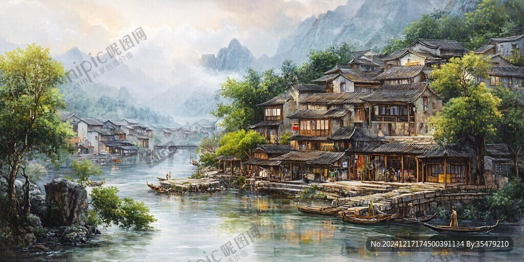 龚滩古镇油画