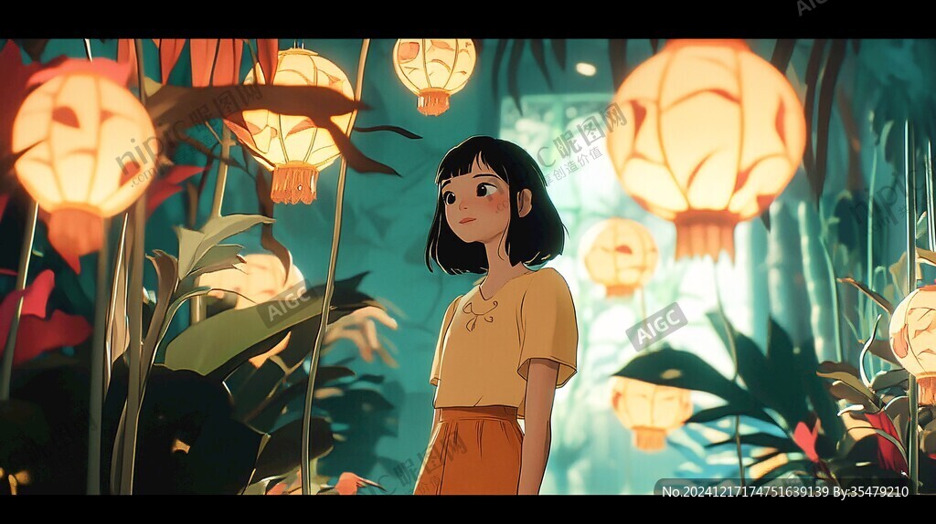 灯光下的插画