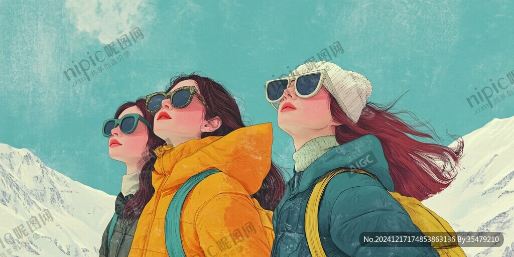 闺蜜旅行插画