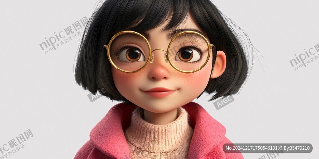 插画人物戴眼镜女孩