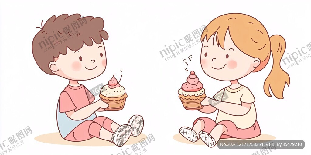 吃糕点插画