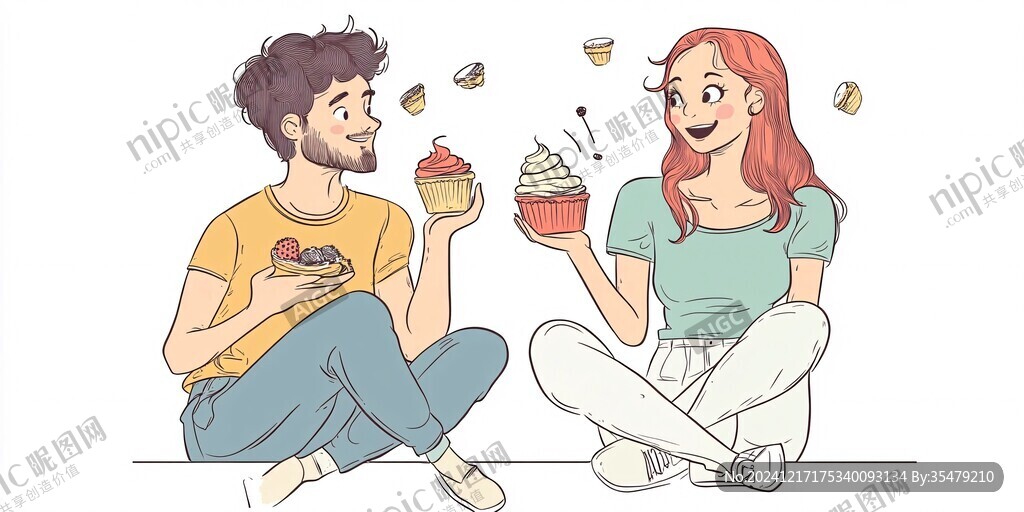 甜品人物插画设计