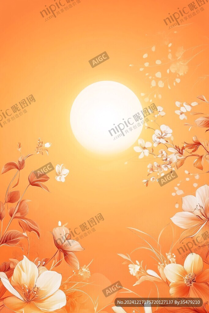 橘色花艺手绘