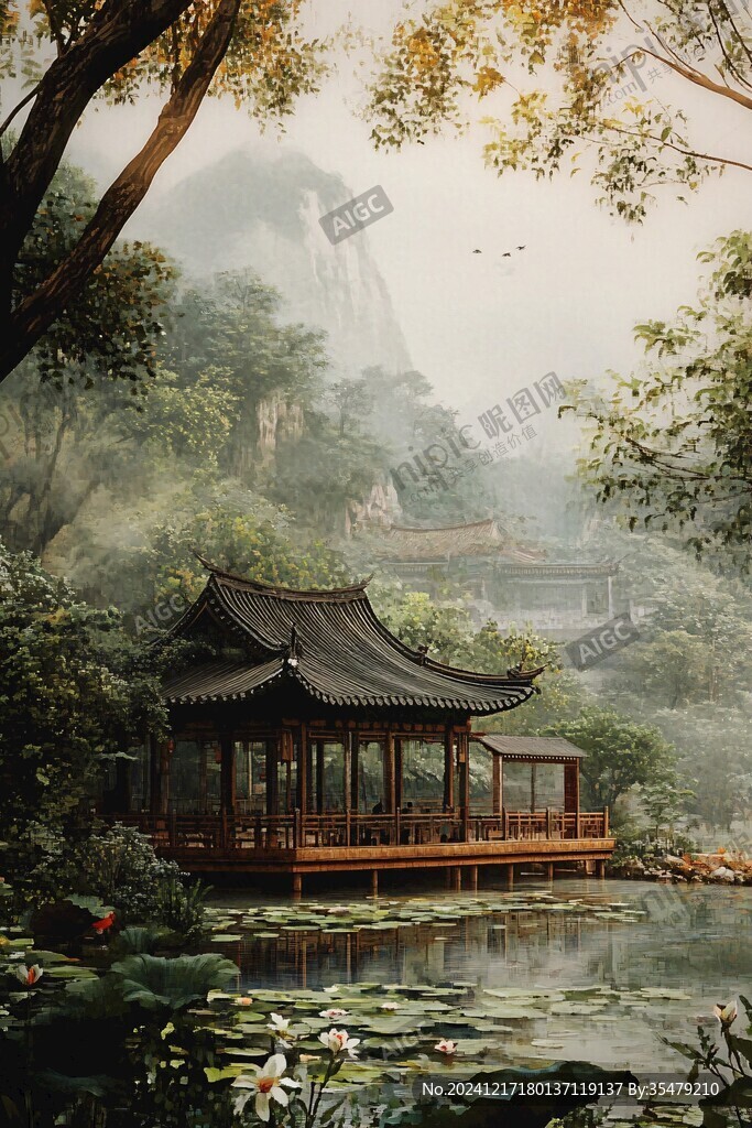 山水楼阁雅致意境风
