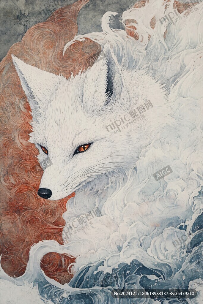九尾白狐插画