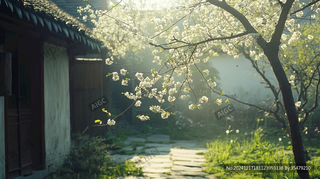 阳光下的李花美好生活