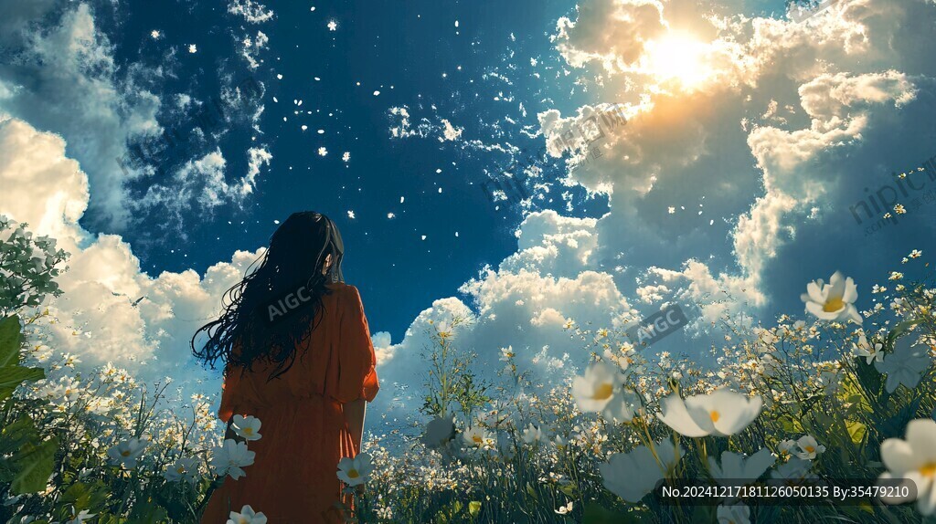 花海中的少女