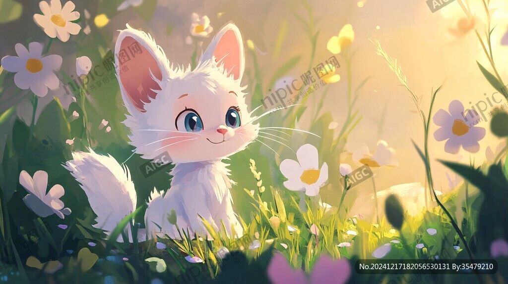 花园里的猫咪插画