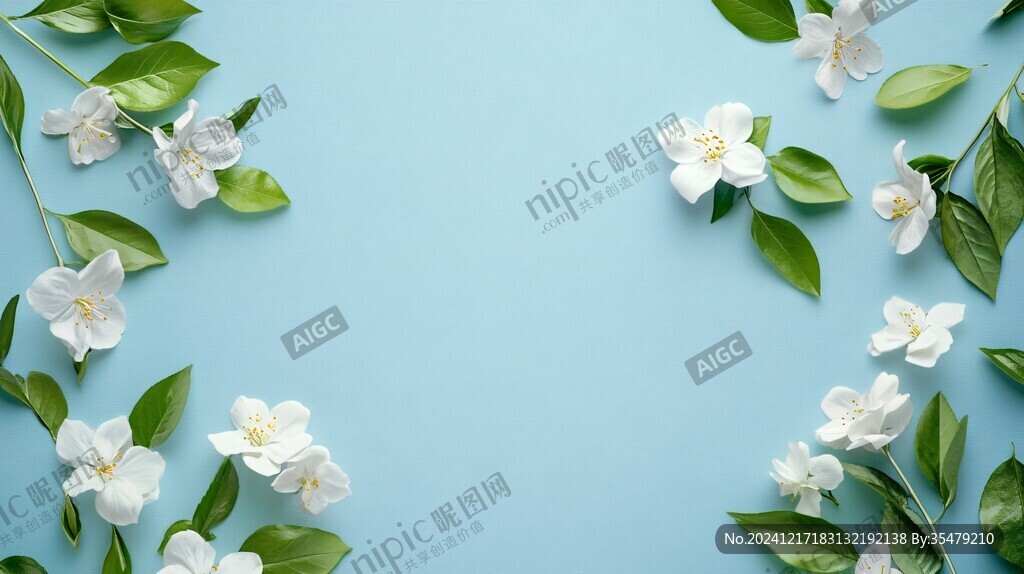 淡蓝色背景花卉照