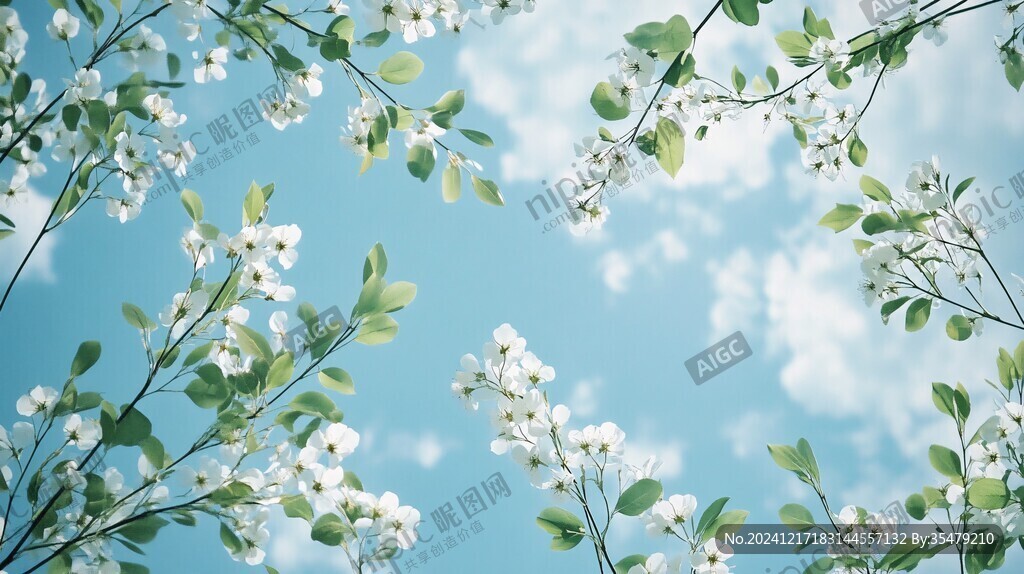 高清槐花蓝天背景