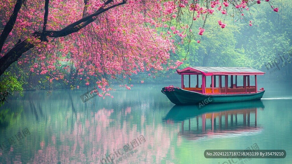 湖泊花船