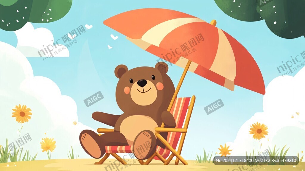 夏天手绘西瓜熊插画
