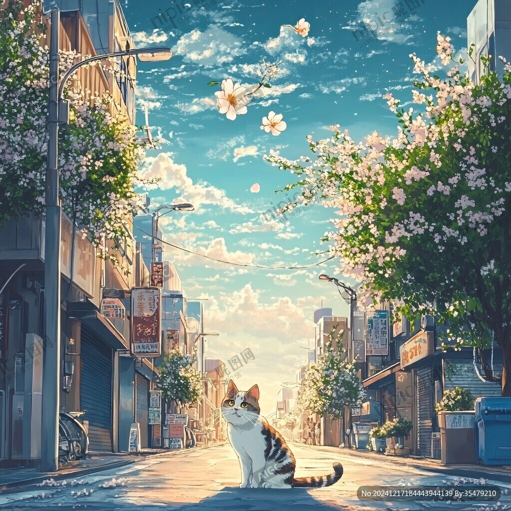 日落街道插画