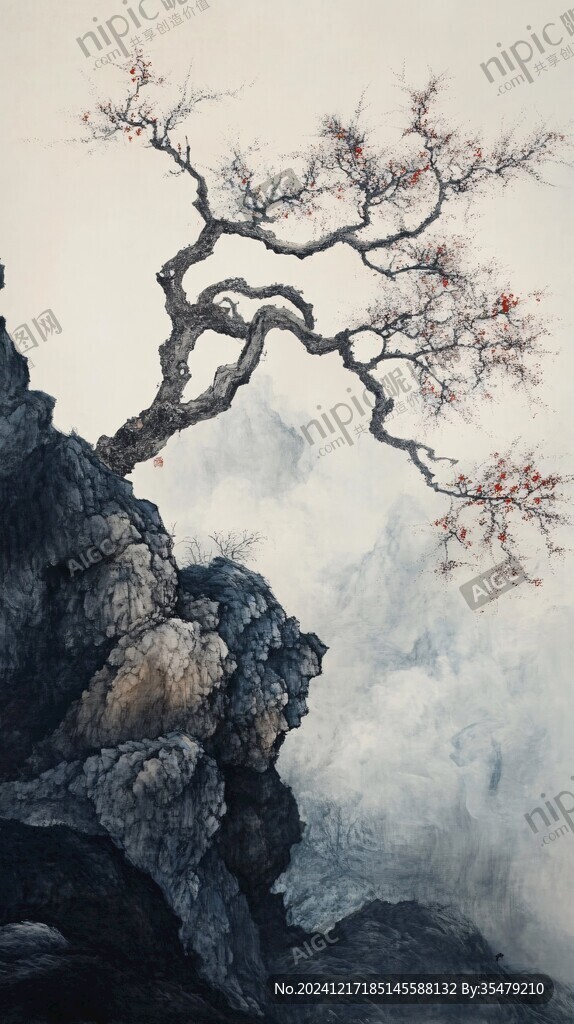 迎客松油画