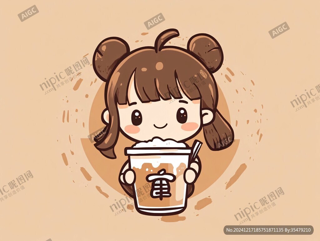 喝奶茶卡通女孩