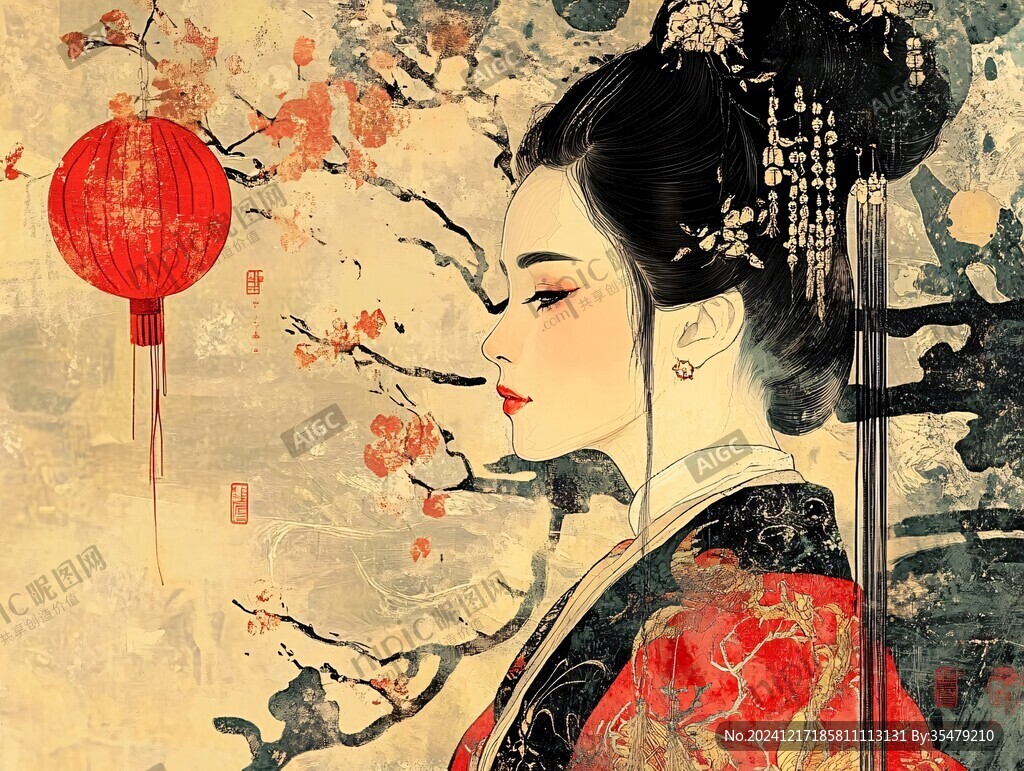 古风美女头像插画封面