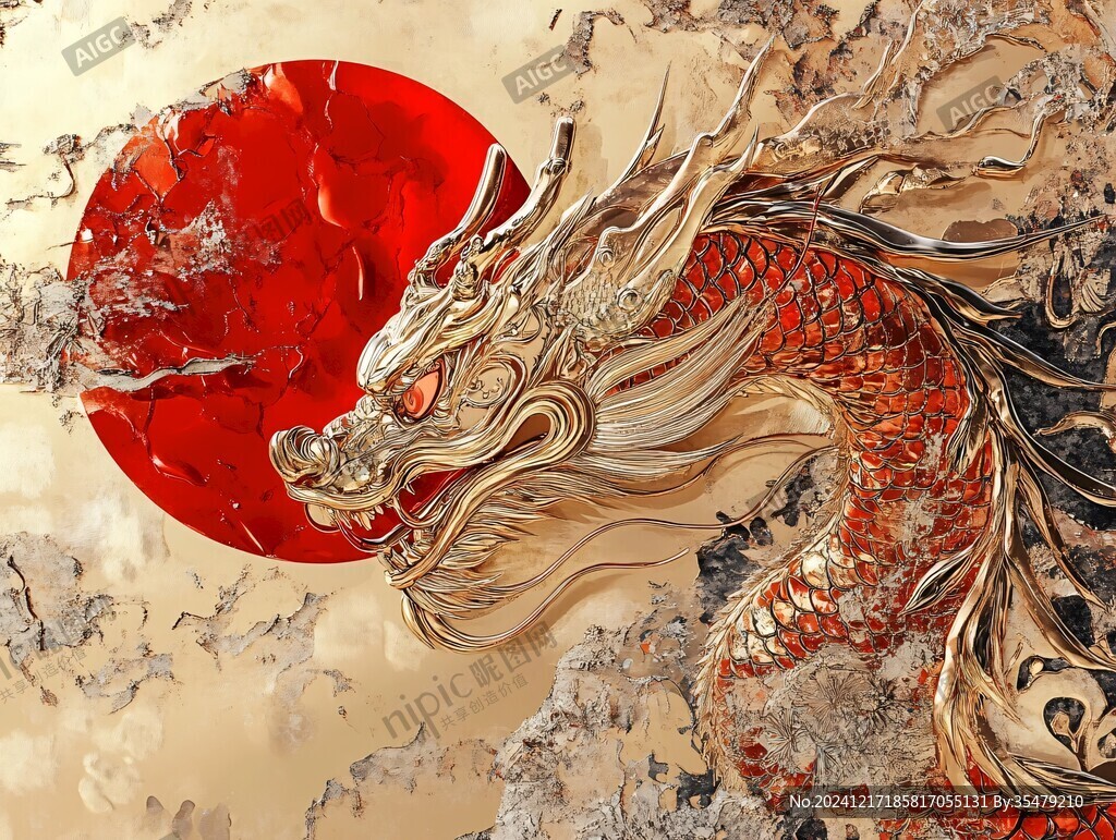 龙年烫金插画