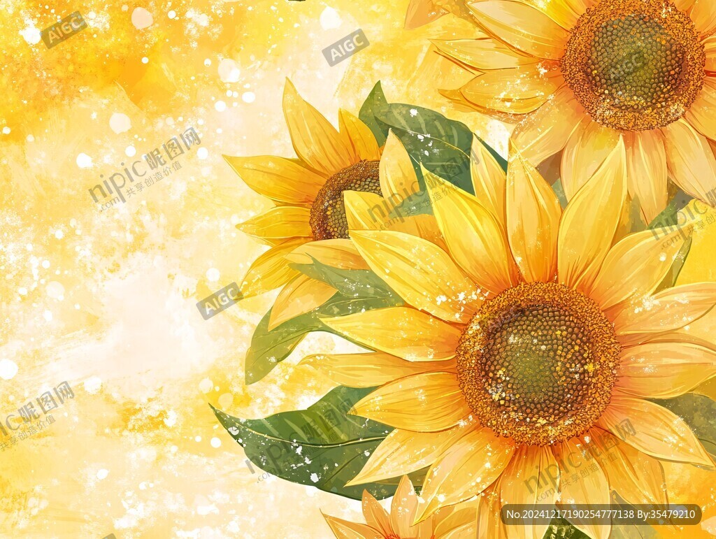 高清手绘太阳花向日葵