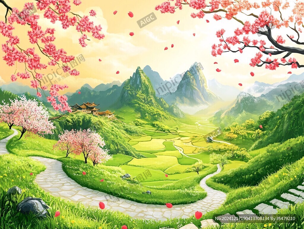 桃林仙境插画