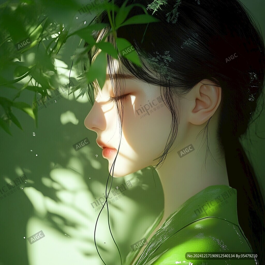 墨绿色女孩插画