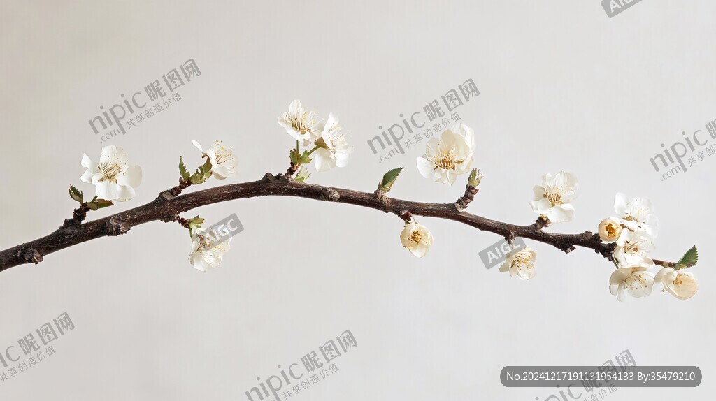 一枝桠白梅花