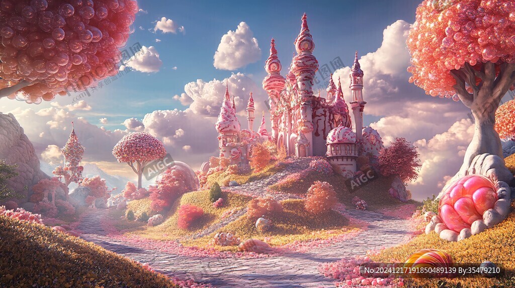 粉红色的超现实主义奇幻城堡