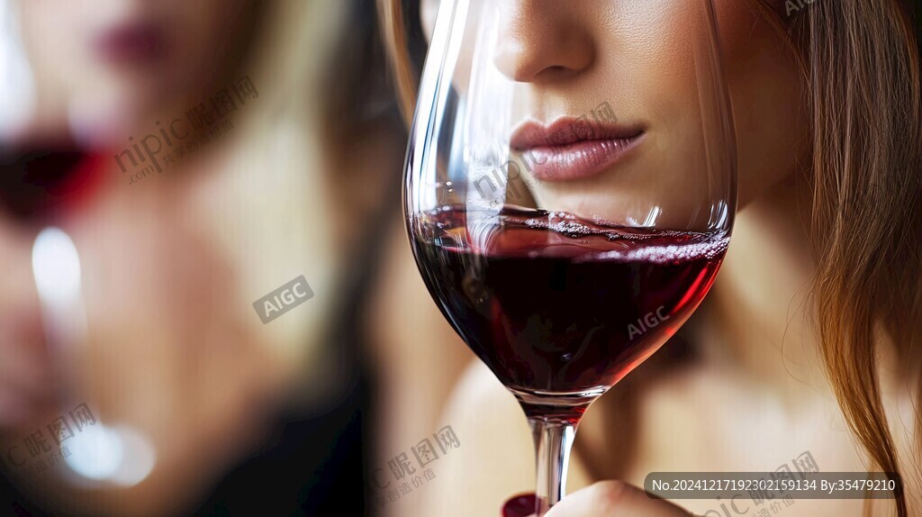 女生喝红酒