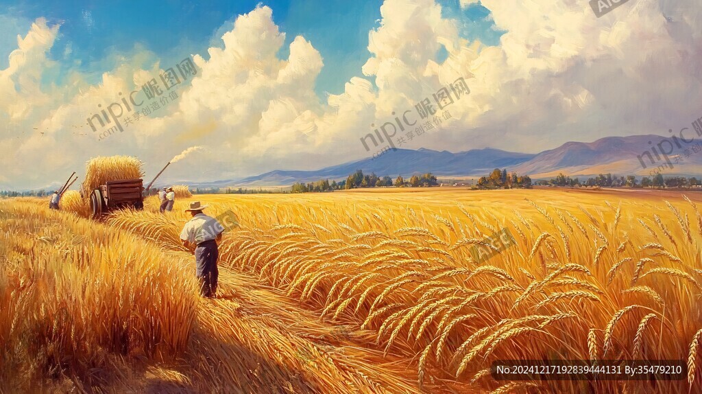 麦田丰收风情油画