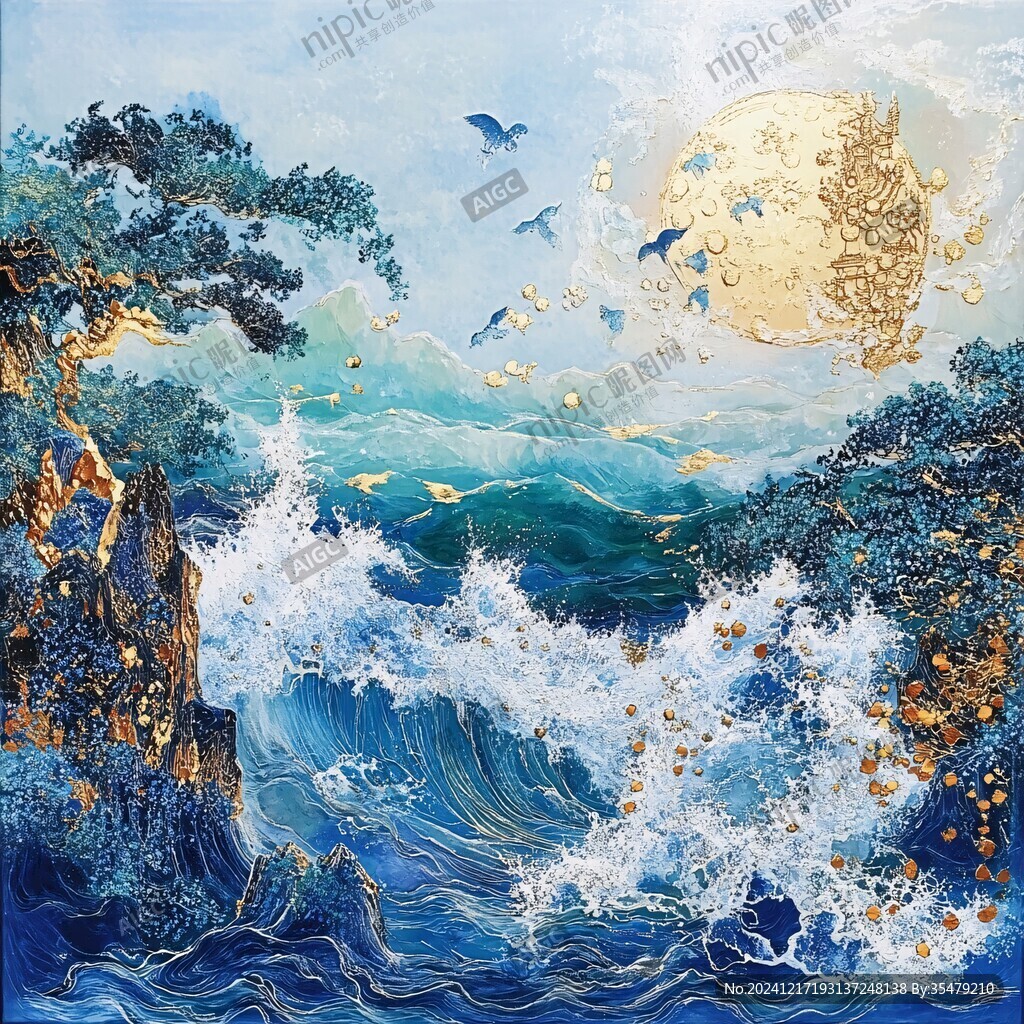 海浪仙鹤海浪酒店壁画