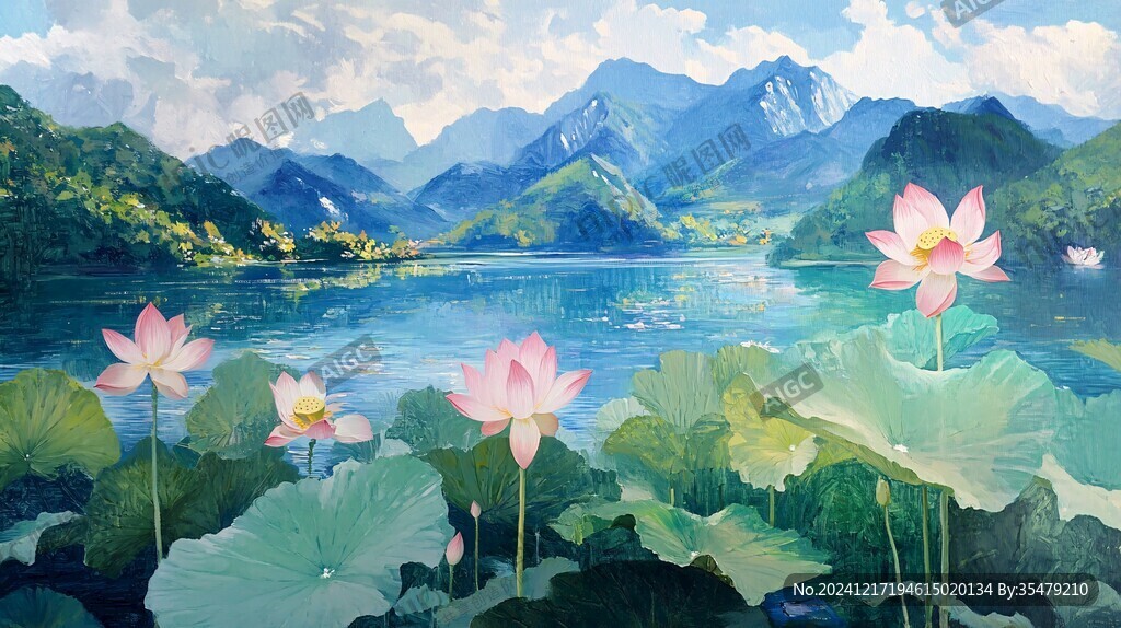 荷花油画效果