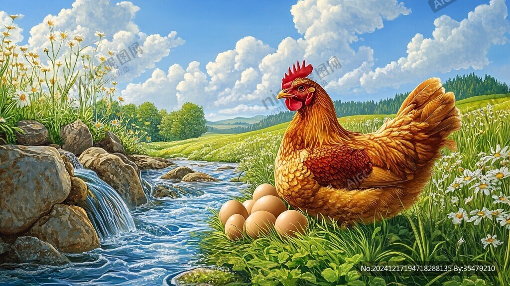 田间鸡插画
