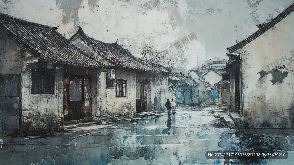 油画古街巷
