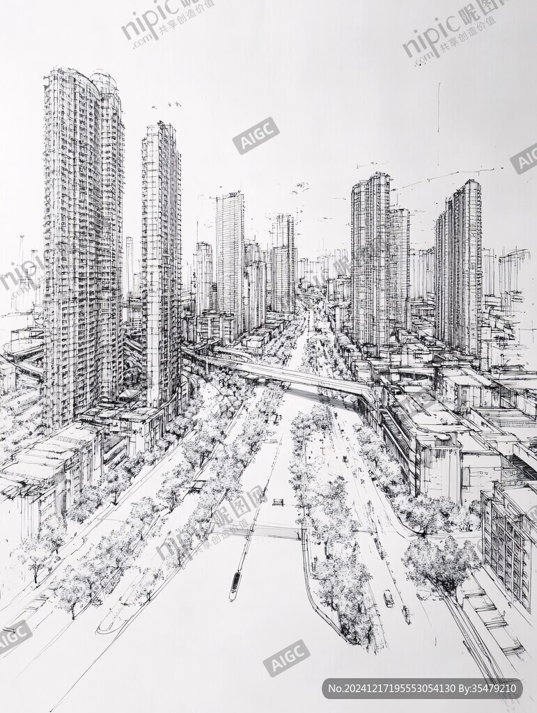 城市钢笔画