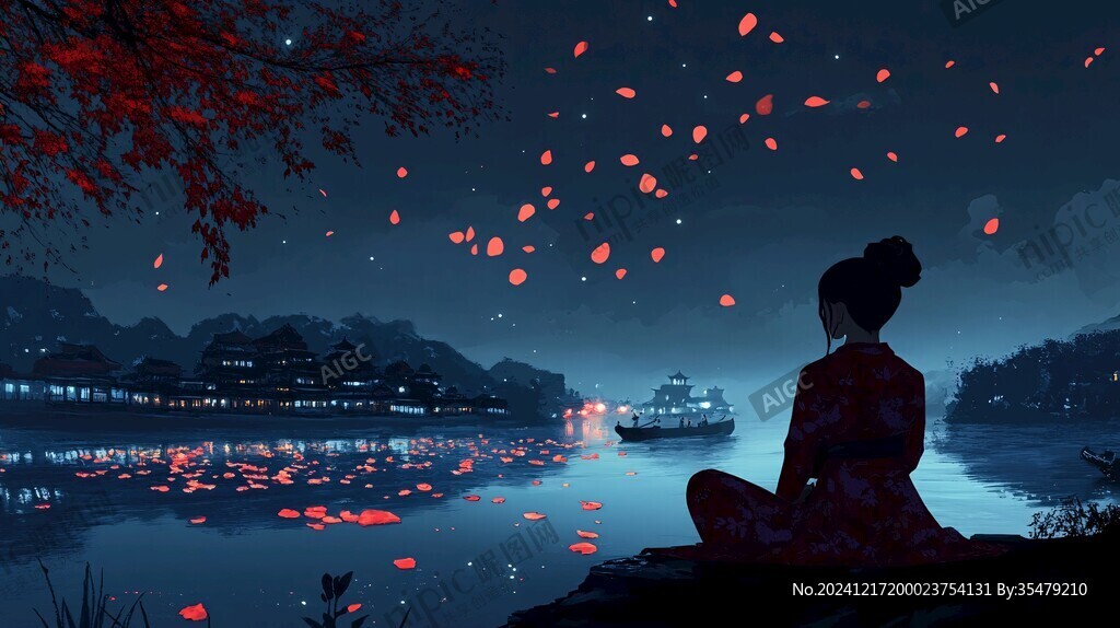 禅境秋夜极品意境插画