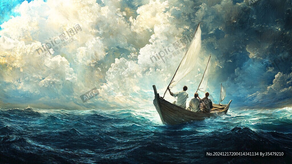 扬帆踏浪油画