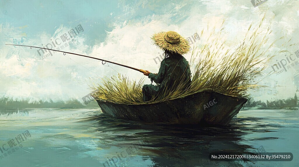 戴草帽的渔民