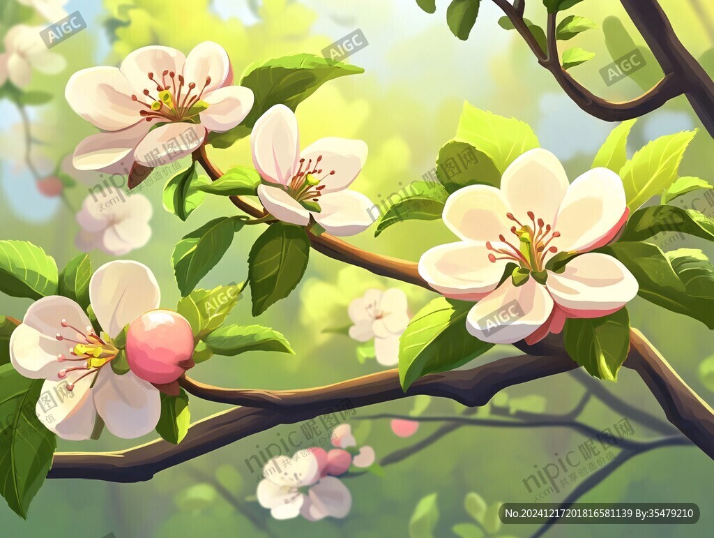 苹果花插画