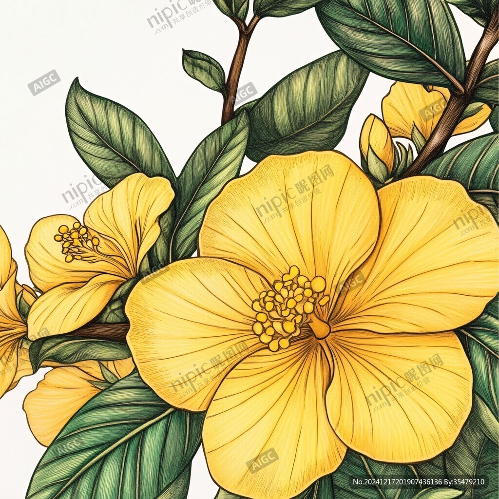 高精手绘黄金拉丝花卉