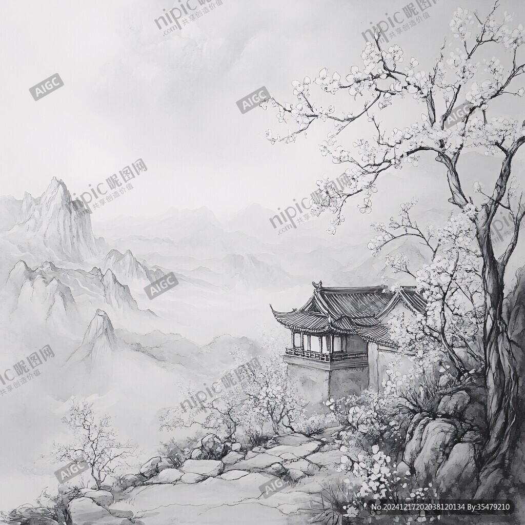 水墨山水凉亭